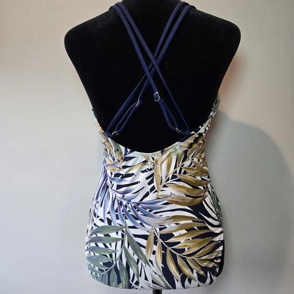 Hurley Swimsuit Medium Tropical Palm Tree Botanical Criss Cross Back One Piece - Picture 2 of 7